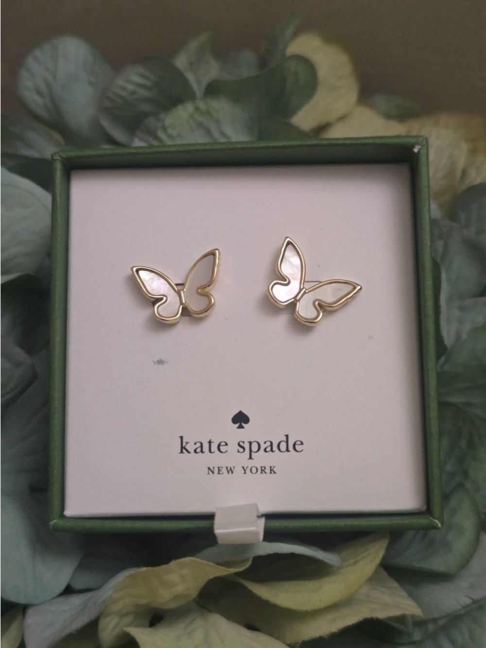 Kate Spade Gold Tone & Mother Of Pearl Butterfly Stud Earrings NWT (No Lid)